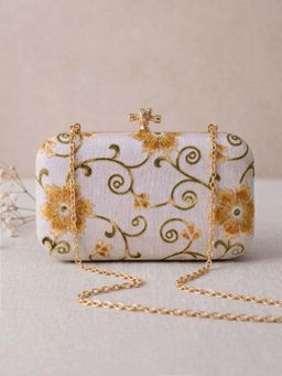 ARTKLIM - Elegant White Floral Embroidered Clutch for Women with Detachable Strap