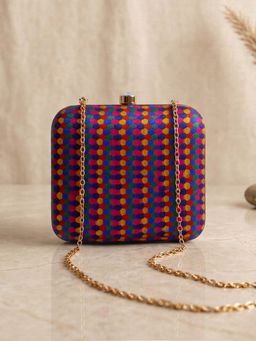 ARTKLIM - Vibrant Multicolor Dot Pattern Embroidered Clutch For Women With Detachable Strap