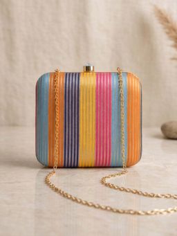 ARTKLIM - Elegant Multicolor Striped Embroidered Clutch For Women With Detachable Strap