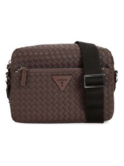 Guess - Brown PVC Woven Design MEN Cross Body