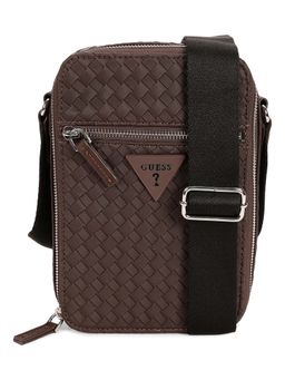 Guess - Brown PVC Woven Design MEN Cross Body