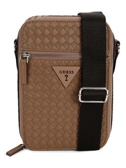 Guess - Beige PVC Woven Design MEN Cross Body