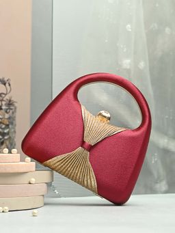 Toobacraft - Handicraft Women Bling Box Clutch Bag Maroon W Gold Wrinkle Fold 1