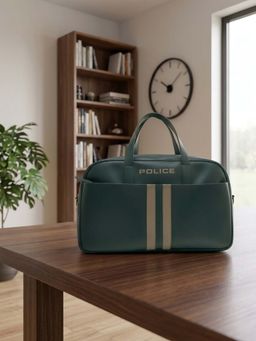Police - Bottle Green and White Leather Duffle Bag For Unisex