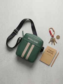 Police - Bottle Green and White Leather Small Crossbody Bag for Unisex