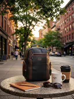 Police - Black and Brown Medium Size Leather Backpack for Unisex