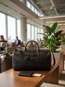 Police - Black Leather Duffle Bag With Detachable Strap For Unisex