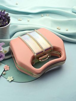 Toobacraft - Handicraft Women Bling Box Clutch Bag Peach Mat 3 Piping Fold 3