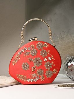 Toobacraft - Handicraft Women Bling Box Clutch Bag Red 8 Flower Peak