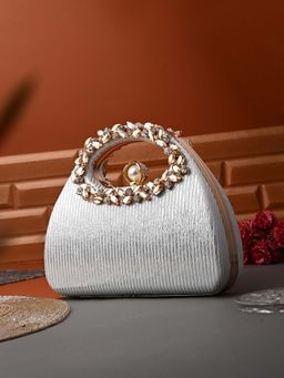 Toobacraft - Handicraft Women Bling Box Clutch Bag Silver Lining Chain Handle