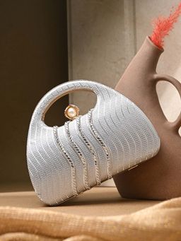 Toobacraft - Handicraft Women Bling Box Clutch Bag Silver Waves Piping Fold 2