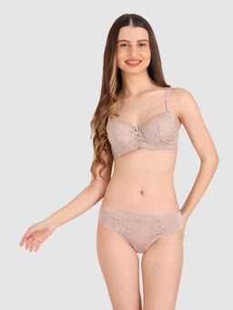 BRACHY - Women Mauve Lace Heavily Padded Push Up Bra with Panty (Set of 2)