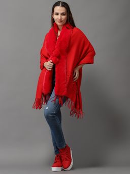 SHOWOFFFF - Womens Sleeveless Longline Red Solid Poncho