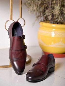 Cobblerz - Men Brown Basket Weave Textured Monk Straps