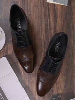 Cobblerz - Men Brown Wingtip Textured Oxfords