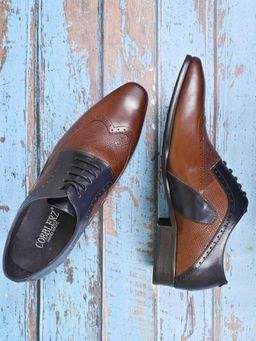 Cobblerz - Men Tan Wingtip Textured Oxfords