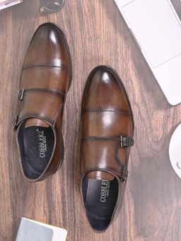 Cobblerz - Men Brown Solid Formal Monk Straps