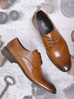 Cobblerz - Men Tan Solid Perforated Derbies