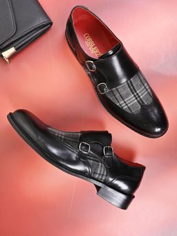 Cobblerz - Men Black Wingtip Colourblock Monk Straps