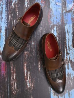 Cobblerz - Men Coffee Wingtip Colourblock Monk Straps