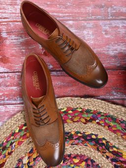 Cobblerz - Men Tan Wingtip Colourblock Derbies