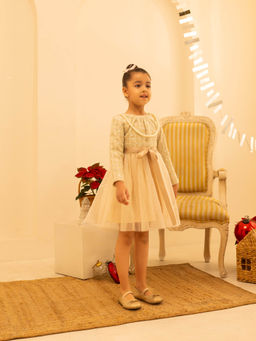 Bibbity Bobbity - Vivienne Beige Embellished Knee Length Dress