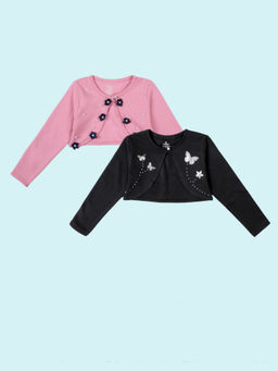 KiddoPanti - Girls Fleece Floral Pearl and Butterfly Rhinestone Shrugs (Pack of 2)