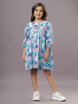 TeenTrums - Ishki Pushki Girls Blue Floral Printed Dress