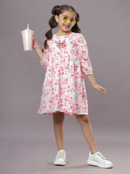 TeenTrums - Ishki Pushki Girls White Floral Printed Dress