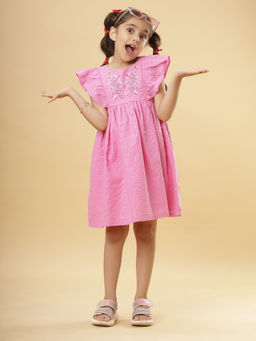TeenTrums - Ishki Pushki Girls Lurex Fabric Pink Embroidery Dress