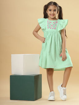 TeenTrums - Ishki Pushki Girls Lurex Fabric Green Embroidery Dress
