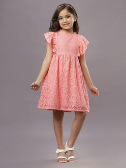 TeenTrums - Ishki Pushki Girls Coral Self Design Dress