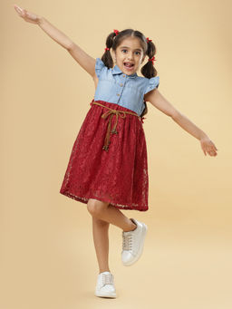 TeenTrums - Ishki Pushki Girls Blue Denim Dress with Belt