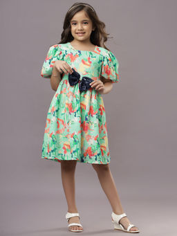 TeenTrums - Ishki Pushki Girls Green Digital Print Dress
