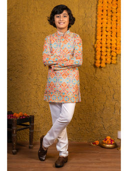 BT DEZINES - Boys Multi-Color Cotton Diamond Geometric Printed Kurta & Pyjama