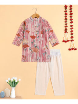 The Magic Wand - Pink Cambric Cotton Full Sleeves Printed Kurta & Pyjama