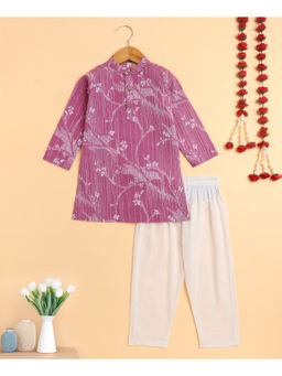 The Magic Wand - Pink Cambric Cotton Full Sleeves Printed Kurta & Pyjama