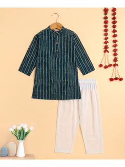 The Magic Wand - Teal Cambric Cotton Full Sleeves Printed Kurta & Pyjama