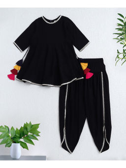 The Magic Wand - Black Rayon Woven Elbow Sleeves Solid Anarkali Kurta & Dhoti