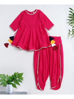 The Magic Wand - Pink Rayon Woven Elbow Sleeves Solid Anarkali Kurta & Dhoti