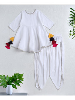 The Magic Wand - White Rayon Woven Elbow Sleeves Solid Anarkali Kurta & Dhoti