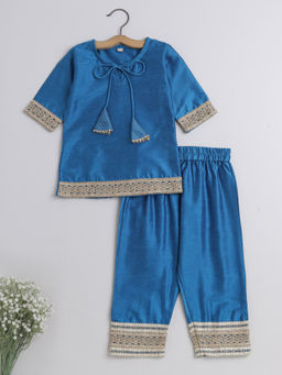 The Magic Wand - Blue Lace Embellished Short Sleeve Kurta with Pant