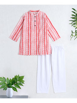 The Magic Wand - Cotton Peach Full Sleeves Stripes Printed Kurta & Pyjama
