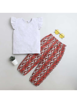 The Magic Wand - Grey Cap Frill Sleeves Solid Top with Pant