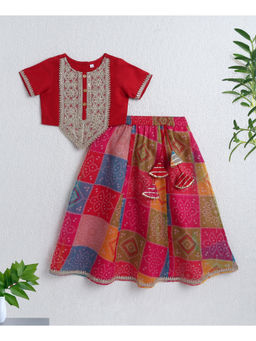 The Magic Wand - Red Golden Zari Long Yoke Lace Choli and Lehenga