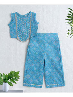 The Magic Wand - Blue Bandhani Printed Trendy Long Yoke Top and Pant