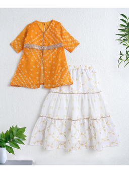 The Magic Wand - Yellow Elbow Sleeves Bandhani Printed Top with Foil Lehenga