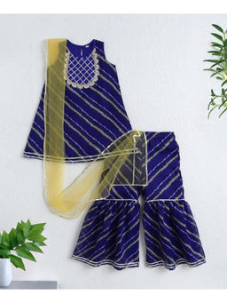 The Magic Wand - Royal Blue Leheriya Printed Kurta & Sharara with Dupatta