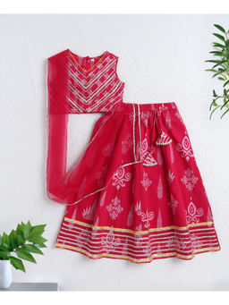 The Magic Wand - Pink Cambric Floral Printed Lehenga and Choli with Dupatta
