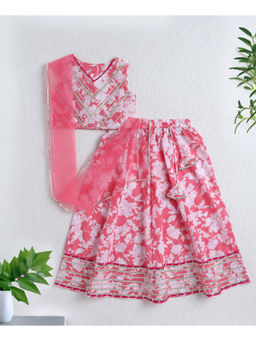 The Magic Wand - Pink Cambric Floral Printed Lehenga and Choli with Dupatta